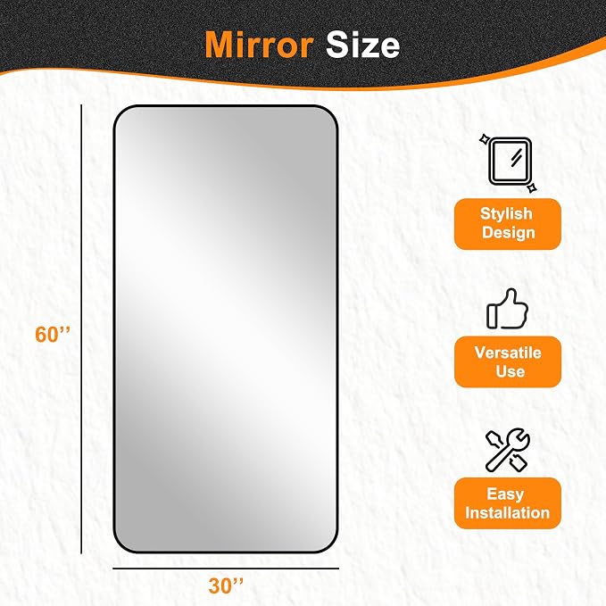 Delma Bathroom Vanity Mirror, Black Framed Mirror for Over Sink, 30x60 | HD glass, distortion-free for makeup and grooming, Sturdy frame, all mounting hardware, hangs horizontal or vertical