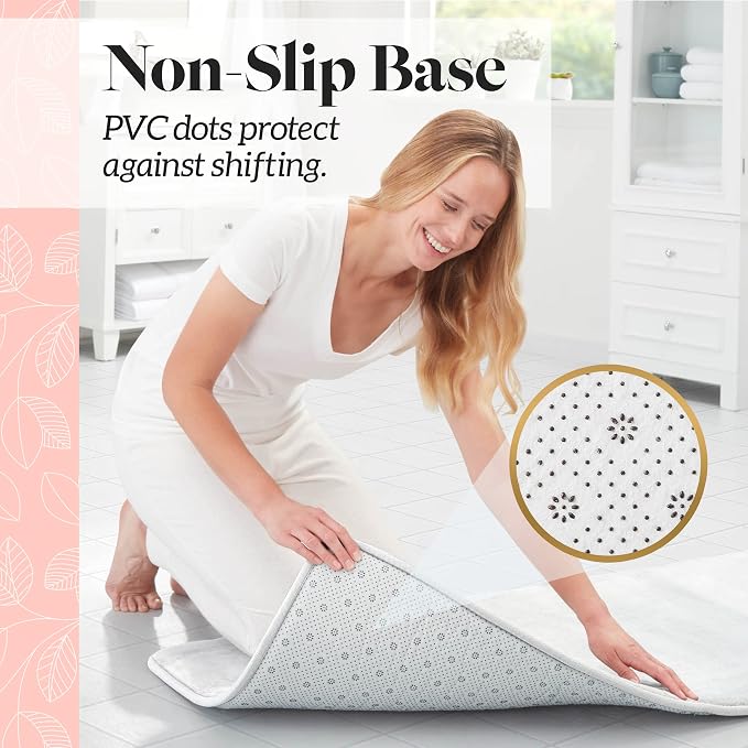 Memory Foam Bath Mat Non Slip Absorbent Super Cozy Velvet Bathroom Rug Carpet (20 inches X 32 inches, White)