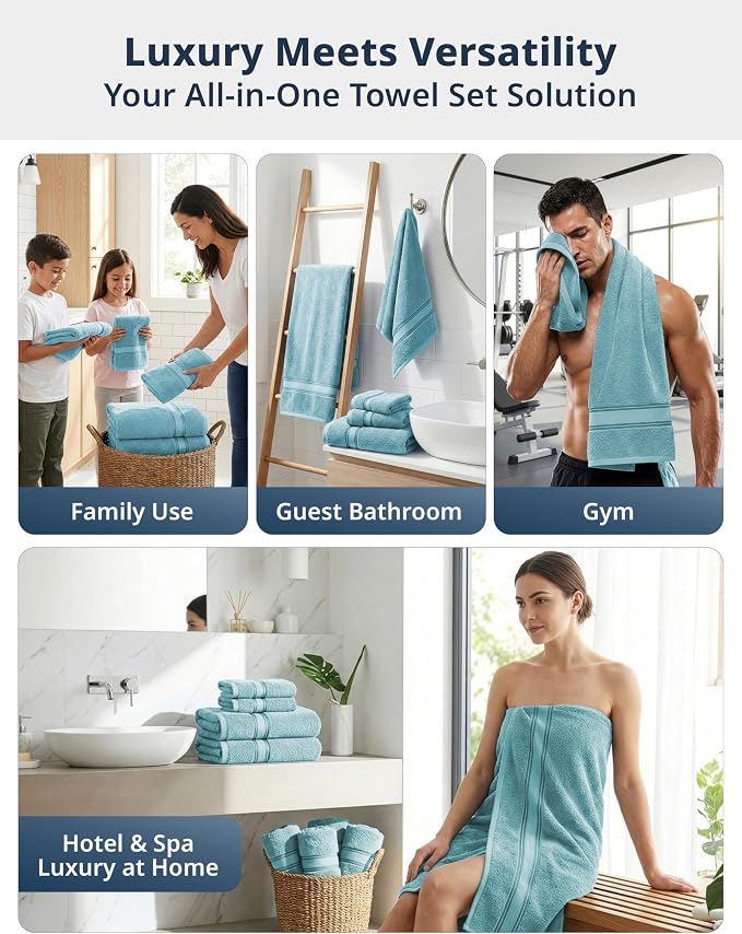 LANE LINEN Bath Towel Set 100% Cotton 18 Piece Soft Absorbent - Blue | Towel Pack -, Terry Weave Comfort, Long-Lasting Comfort, Hotel-Style Look, Gets Softer With Every Wash