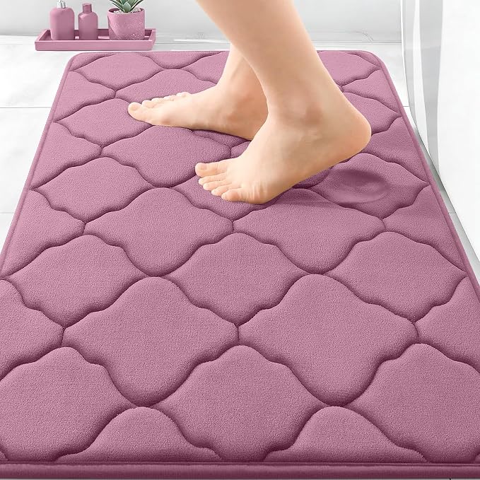 OLANLY Memory Foam Bath Mat Rug 30X20, Ultra Soft Bathroom Rugs, Mauve | Thick Absorbent Carpet, Non-Slip Backing, Machine Washable, for Bathroom Floor, Tub, Shower and Home Decor Accessories