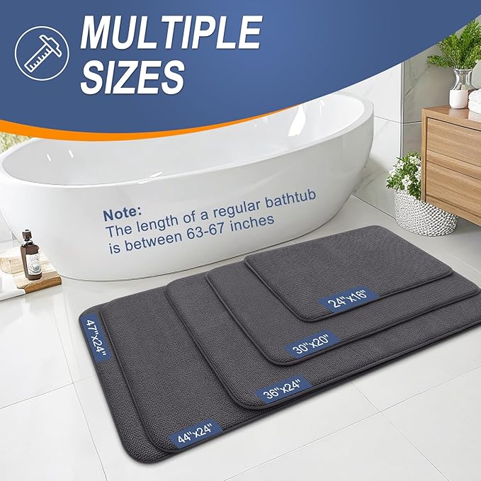 OLANLY Memory Foam Small Bathroom Rugs 24x16, Absorbent Bath Mat, Dark Grey | Soft Quick Dry Bath Rugs, Non-Slip Carpet, Machine Washable Mat for Bathroom Floor, Tub and Shower, Home Decor Accessories