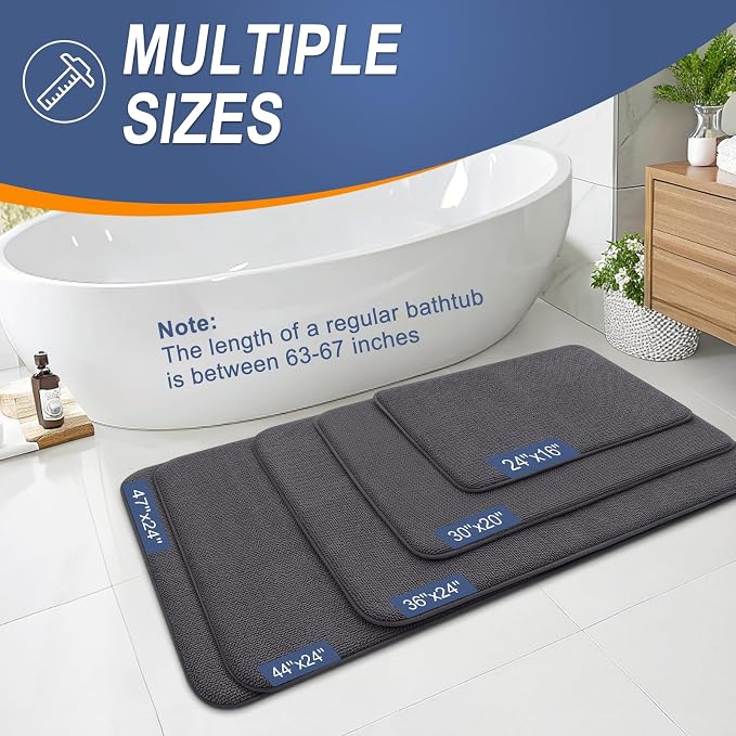 OLANLY Memory Foam Bathroom Runner Rug 59x24, Absorbent Long Mat, Dark Grey | Soft Quick Dry Bath Rugs, Non-Slip Carpet, Machine Washable Mat for Bathroom Floor, Tub and Shower, Home Decor Accessories