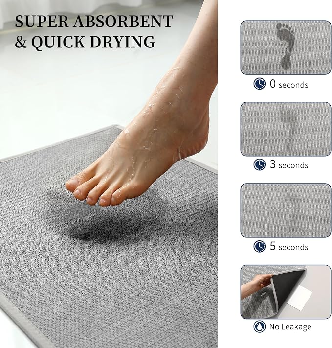 Long Large Bathroom Rugs Sets 2 Piece, Quick Dry Thin Bath Mat, Non Slip Absorbent Machine Washable, Bath Runner Rug for Tub Sink Home Decor (24"x36" + 24"x59",Gray)