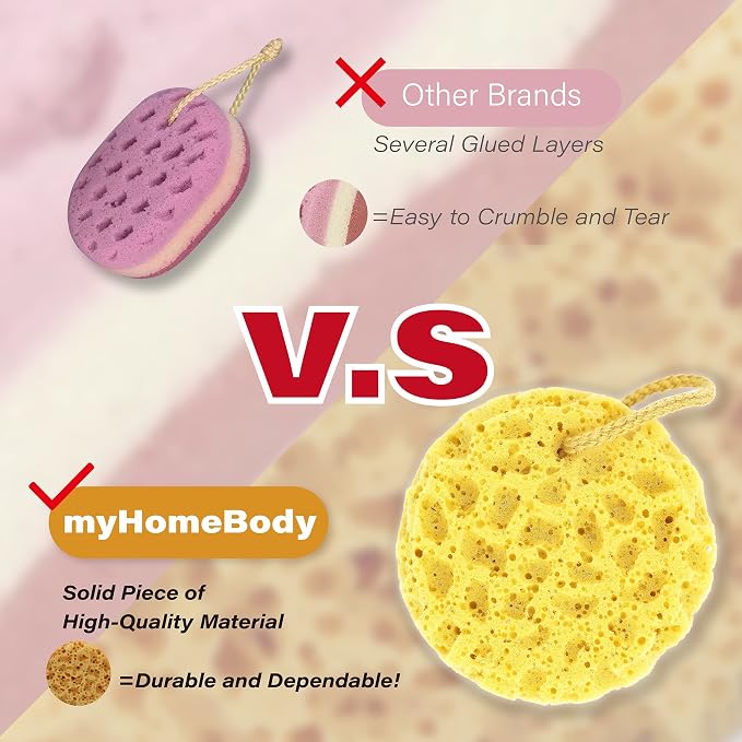 myHomeBody Bath Sponge, Foam Loofah, Shower Sponge for Body, Round, 3 Pack | Large Size, Lots of Lather, Bath Sponges for Shower, Body Scrubber for Bathing, Body Wash Women, Exfoliating Loofah Sponge