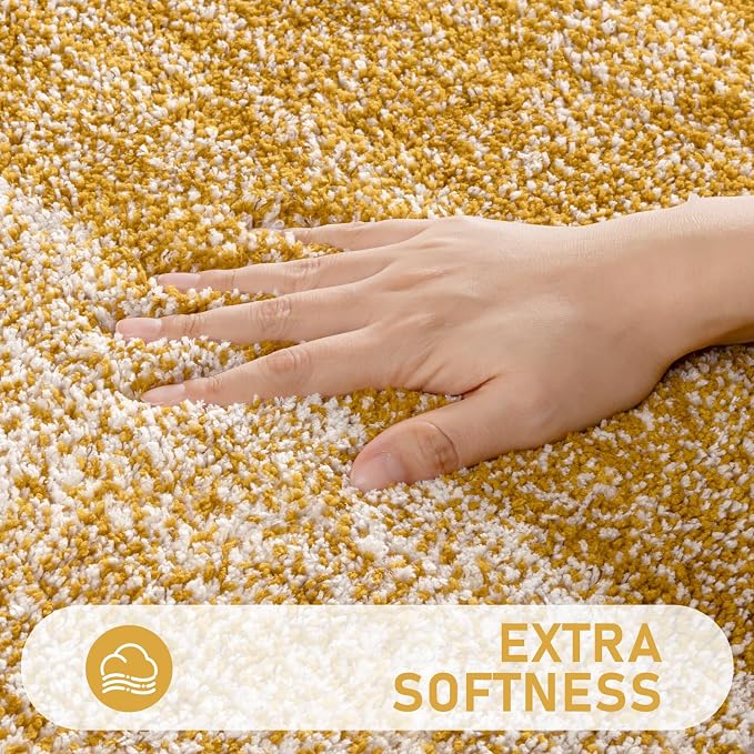 Bsmathom Bathroom Rug Set 4 Piece, Plush Microfiber Bath Mat, Mustard | Extra Water Absorbent, Non Slip Washable Runner Bath Rugs with Toilet Lid Cover and U-shaped Contour Toilet Mat