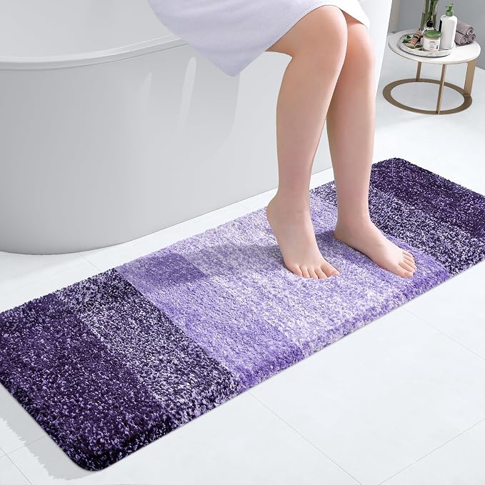 OLANLY Bathroom Runner Rug 47x17, Extra Soft Absorbent Microfiber Bath Rugs | Violet, Non-Slip Quick-Drying Rubber Backing, Washable Long Bath Mat for Floor, Tub and Shower, Home Decor
