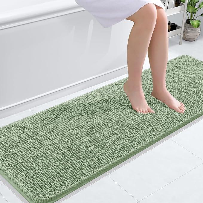 OLANLY Bathroom Runner Rugs 59x20, Extra Soft Absorbent Chenille Bath Rugs | Sage Green, Quick-Drying Rubber Backing, Washable Long Bath Mat for Bathroom Floor, Tub and Shower, Home Decor Accessories