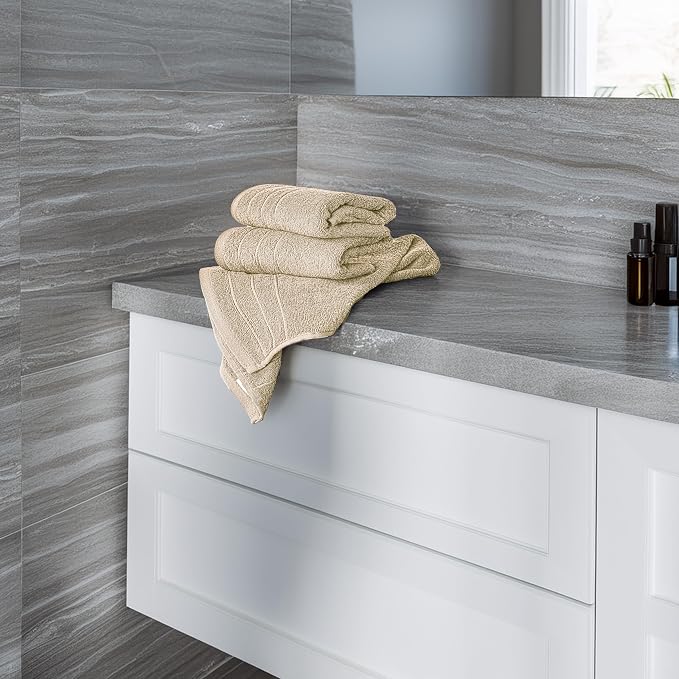 6 Piece Hand Towels Set 16 x 28 Inches, Beige | 100% Cotton, Lighter Weight, Quick to Dry, 16 x 28 Inches, Super Soft & Absorbent, Perfect for Bathroom & Kitchen