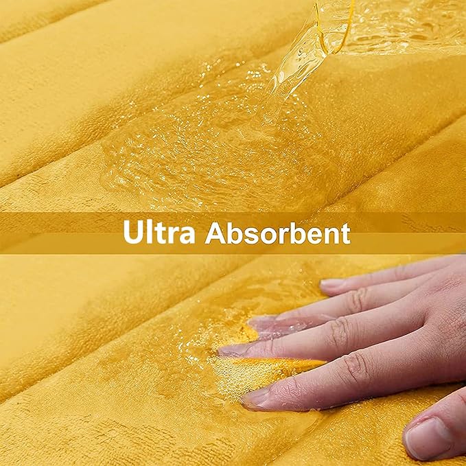 Buganda Memory Foam Bath Mat 24 x 16, Ultra Soft Absorbent Bathroom Rugs | Yellow, Machine Washable Quick Dry Bath Mats for Bathroom Floor, Shower and Tub, Home Decor Accessories