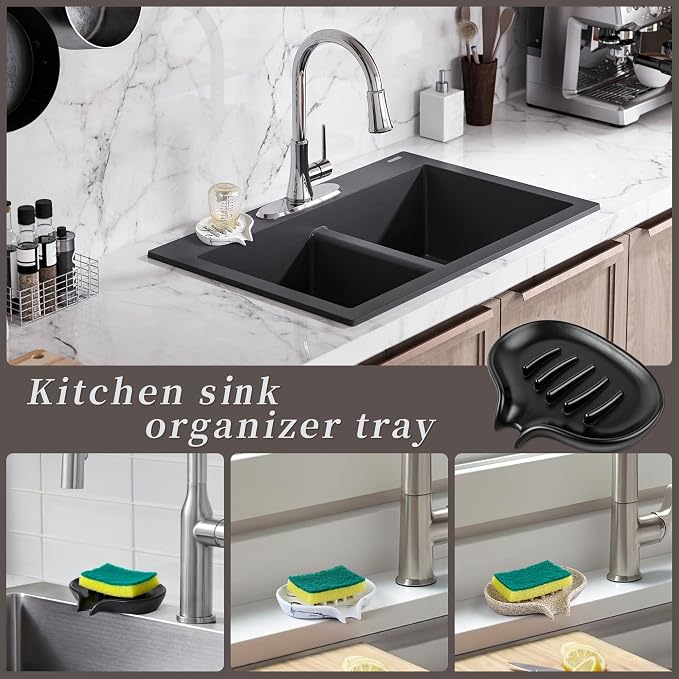 Self Draining Soap Dish for Shower & Bathroom Sink with Drain | Large Marble Resin Non Slip Soap Tray for Bar Soap, Kitchen Counter, Bathtub & Sink