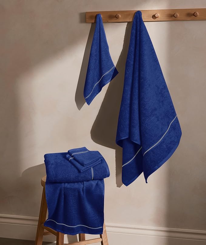 MyOwn Ultra Soft 6 Pack Cotton Towel Set, Contains 2 Bath Towels 28x55 inch, 2 Hand Towels 16x24 inch & 2 Wash Coths 12x12 inch, Ideal Everyday use, Compact & Lightweight - Navy Blue