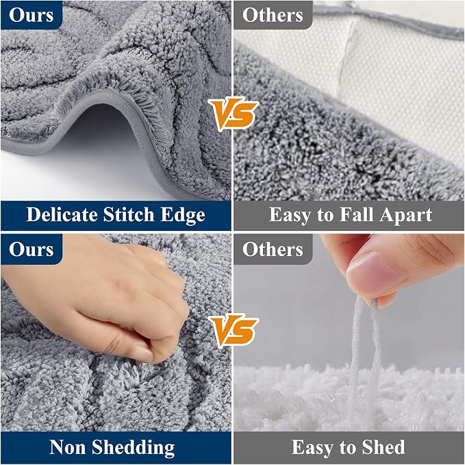 Ileading Bathroom Rugs Sets 5 Piece, Non Slip Washable Bath Mat Set | Absorbent Plush Microfiber Bathroom Mat Set with Toilet Cover, Bath Runner and U-Shaped Contour Rug for Tub, Shower, Grey