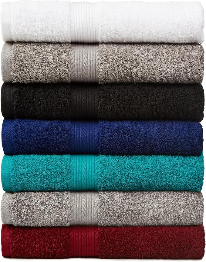 Amazon Basics Fade-Resistant 100% Cotton Washcloths for Bathroom, Soft Absorbent, 6-Piece, Crimson