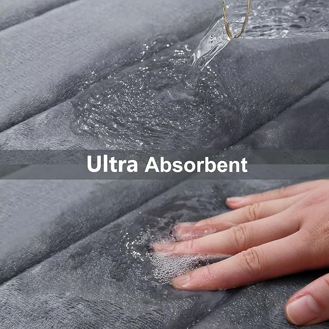 Buganda Memory Foam U-Shaped Toilet Rugs 24 x 20, Absorbent Bathroom mat | Dark Grey, Thick Soft Machine Washable toilet mat for bathroom, Contour Bath Rugs Mat for Toilet Base