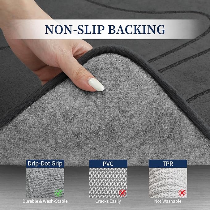 YIHOUSE Bathroom Rugs Sets 5 Piece - Thick Memory Foam Bath Mat, Dark Grey | Ultra Soft, Extra Thick, Super Absorbent, Non Slip, Machine Washable, For Bathroom Floor & Tub, 5 Pieces