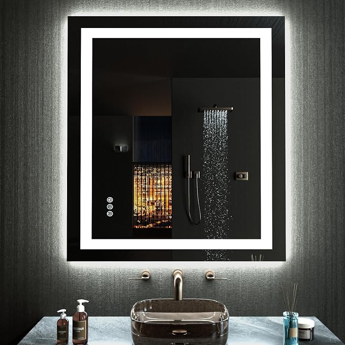 LOAAO 24"X36" RGB LED Bathroom Mirror with Lights, UL Listed | Anti-Fog, Dimmable, RGB Backlit + Front Lighted, Memory Function, Tempered Glass
