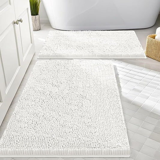 Smiry Chenille Bathroom Rugs Sets 2 Piece (30x20+24x16, Ivory) | Soft Absorbent Machine Washable Non Slip Shaggy Bath Rug Set for Tub, Shower, and Floor, Home Decor