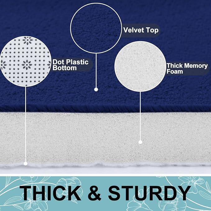 Smiry Memory Foam Bath Mat 40x32, Extra Soft and Absorbent Bathroom Rugs | Navy Blue, Quick Dry Machine Washable Non-Slip Bath Mat for Bathroom Floor, Shower and Tub