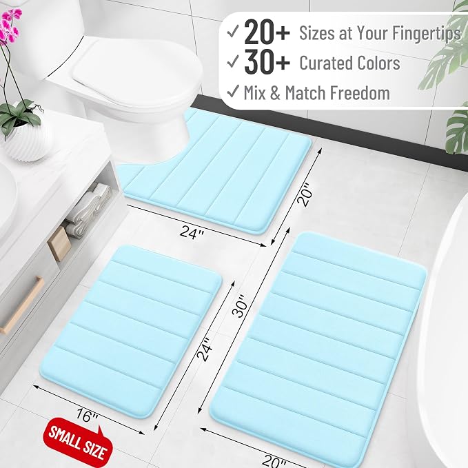 OLANLY Memory Foam Large Bath Mat 44x32, Super Soft Absorbent Bathroom Rugs | Sky Blue, Quick Dry Bath Rug, Machine Washable Shower Floor Mats, Bathmat Carpet for Bathroom Floor, Tub and Shower