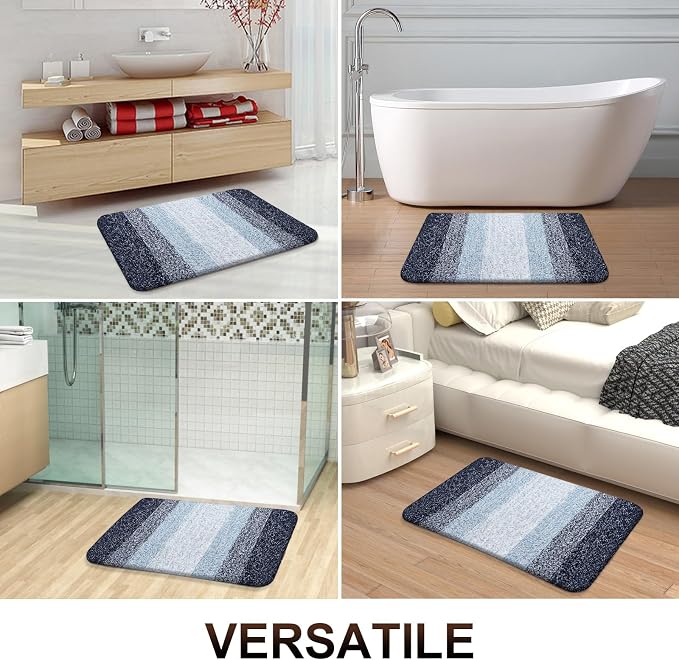 OLANLY Micorfiber Bathroom Rug Set 2 Piece, 47"x20"+24"x16" | Dark Blue, Soft Absorbent Bath Rug Set, Non-Slip, Machine Wash Dry, Plush Shaggy Bath Mats for Bathroom