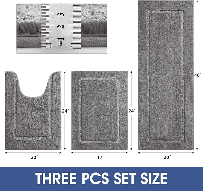IM HOME Bathroom Rugs Sets 3 Piece, Ultra Soft Thick Plush Fluffy Microfiber Absorbent Bath Mat, Non-Slip Backing, Machine Washable Bath Mats for Bathroom Floor, Tub, Toilet and Shower, Charcoal Gray