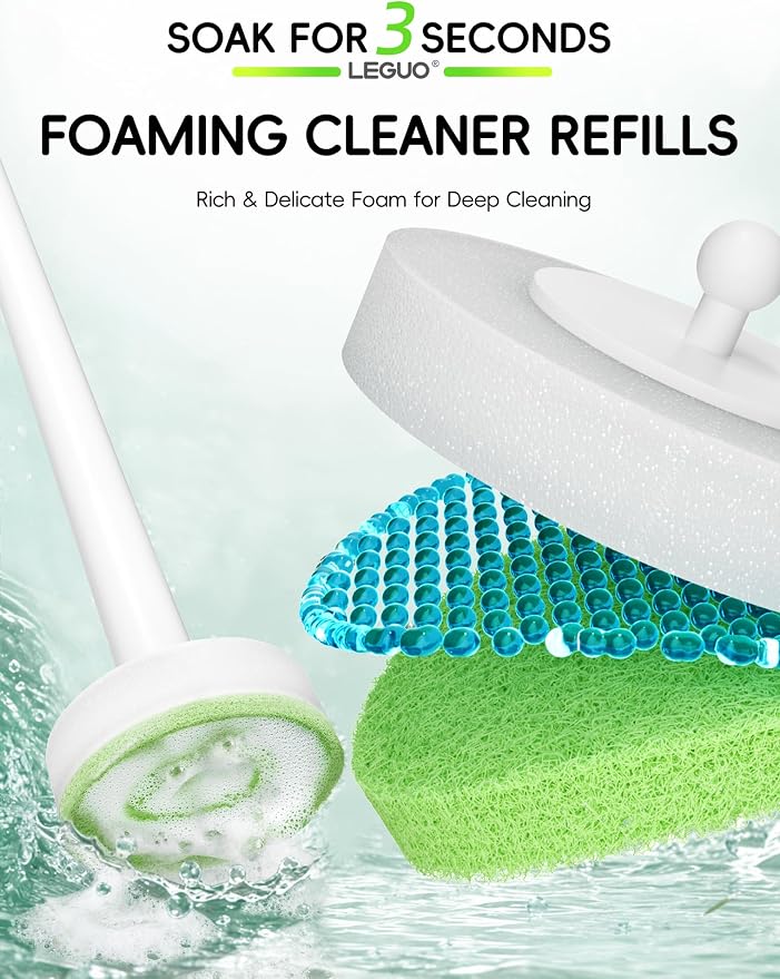 Wall Mounted Disposable Toilet Brush System with Holder, Toilet Bowl Cleaning Wand with Green Refills and One-Button Release, 2 Wands and Holders with 60 Green Refills