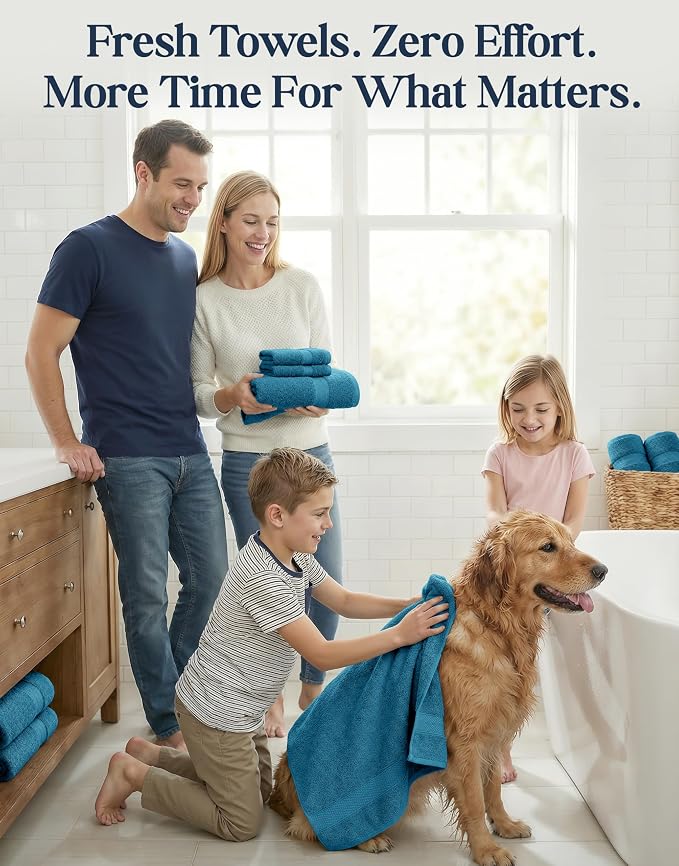LANE LINEN Bath Towel Set 100% Cotton 16 Piece Soft Absorbent - Sea Port | Bath Towels Large Set -, Terry Weave Comfort, Soft & Long-Lasting, Hotel-Style Look, Machine Washable