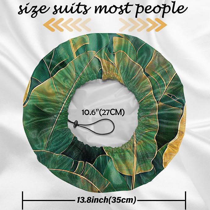 2 PCS Shower Cap Reusable Waterproof Double Layers Hair Caps Shower Bath Adjustable Elastic Hat for Women Girls Cute Aesthetic-Leaf Frog