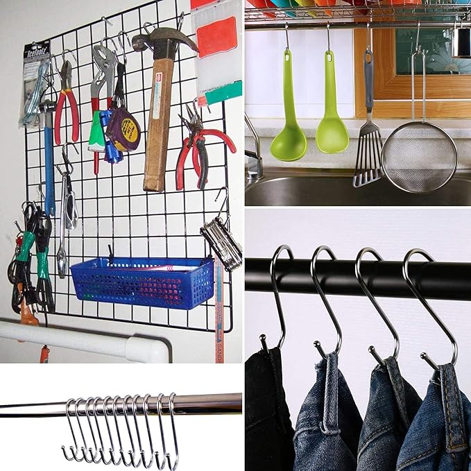 10 Pack 4.7 Inches Extra Large S Shape Hooks Heavy-Duty Metal Hanging Hooks Apply Kitchenware Bathroom Utensils Plants Towels Gardening Multiple uses Tools(Black)