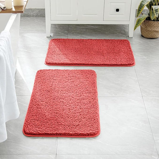 MIULEE Coral Soft Bathroom Rugs Set 2 Piece Soft Bath Mats 20x30 Inch | Soft Absorbent Microfiber Bath Rugs, Non Slip, Quick Dry, Fluffy Bath Rugs for Bathroom Floor Tub Showers, Machine Washable