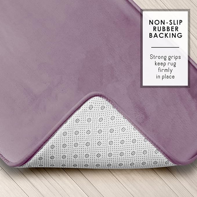 Clara Clark 3 Piece Bathroom Rugs, Velvet Memory Foam Bath Mat Set, Non-Slip Bath Rugs, Machine Wash, Dries Quickly, Ultra Soft Plush Bath Mats for Bathroom, 17 x 24/20 x 32 / Contour, Dusty Purple