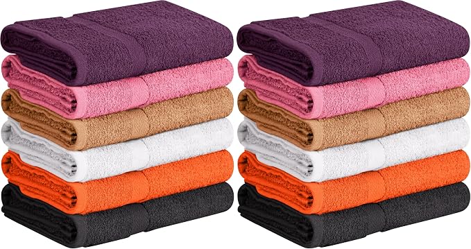 Towel and Linen Mart 100% Cotton 12 Pack Bath Towel Set, Quick Dry, Super Absorbent, Light Weight, Soft, (27 x 54 Pack of 6) (27 x 54 12 Pack, Plum, Pink, Beige, Grey, White, Peach)