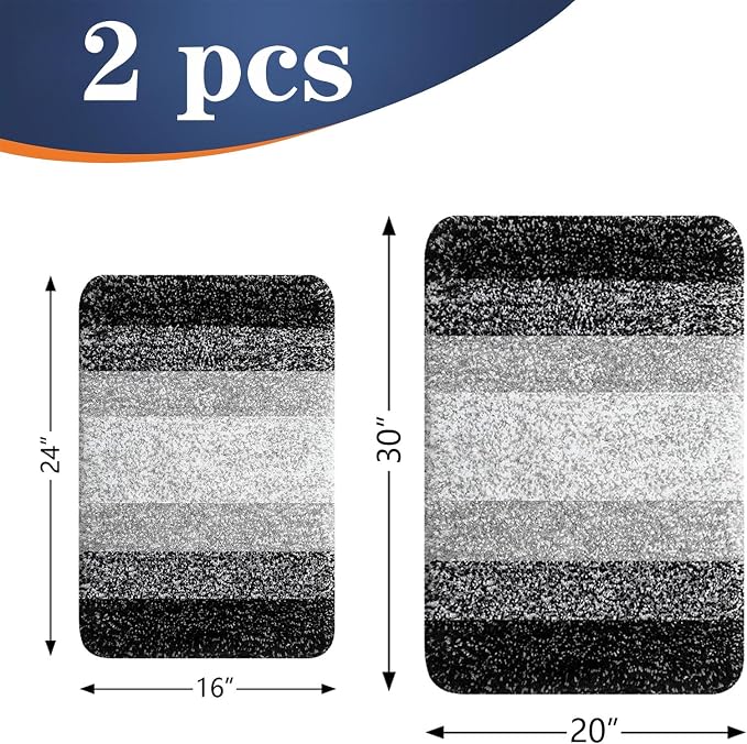 OLANLY Micorfiber Bathroom Rug Set 2 Piece, 30"x20"+24"x16" | Black, Soft Absorbent Bath Rug Set, Non-Slip, Machine Wash Dry, Plush Shaggy Bath Mats for Bathroom