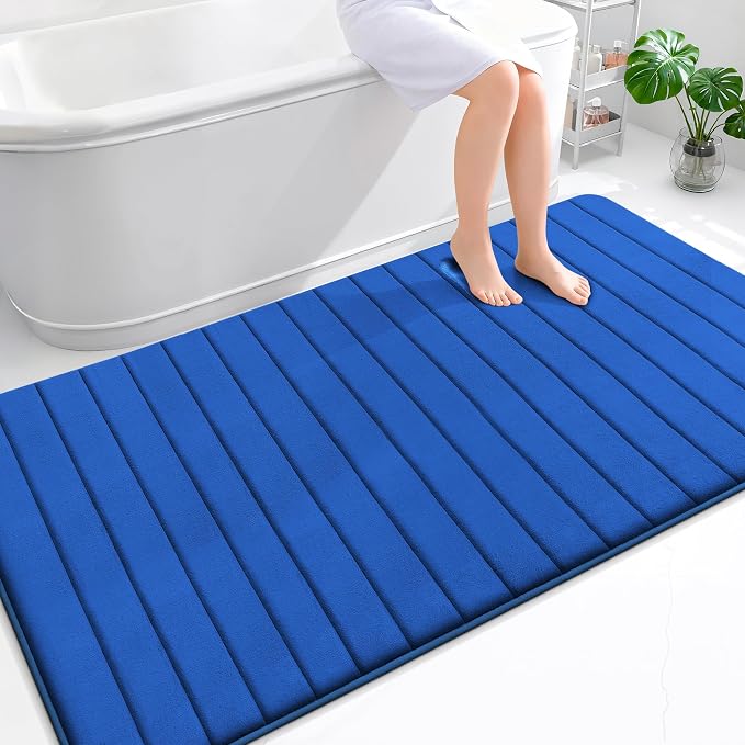 OLANLY Memory Foam Large Bath Mat 70x46, Super Soft Absorbent Bathroom Rugs | Royal Blue, Quick Dry Bath Rug, Machine Washable Shower Floor Mats, Bathmat Carpet for Bathroom Floor, Tub and Shower