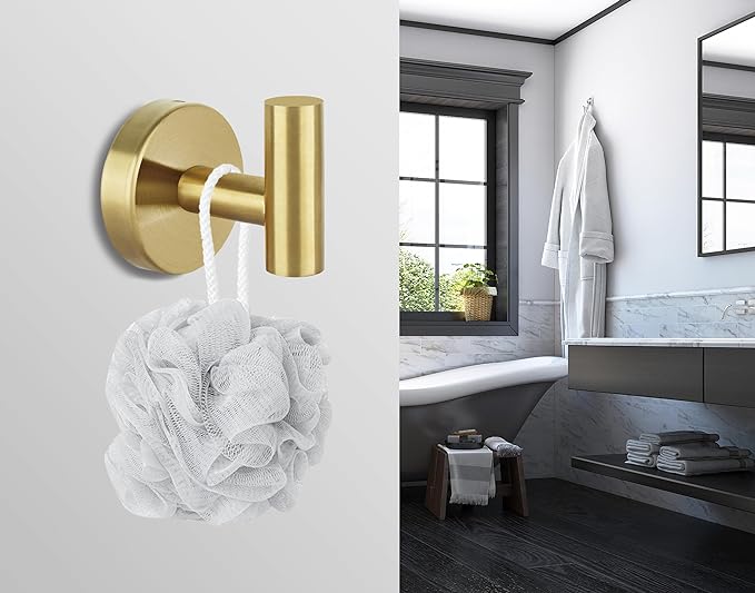 16pcs Gold BathTowel Hooks Robe Coat Bathroom Wall Hook Stainless Steel Heavy Duty Door Hanger Towel Robe Clothes Cabinet Closet Sponges for Bathroom Bedroom Kitchen Hotel Pool