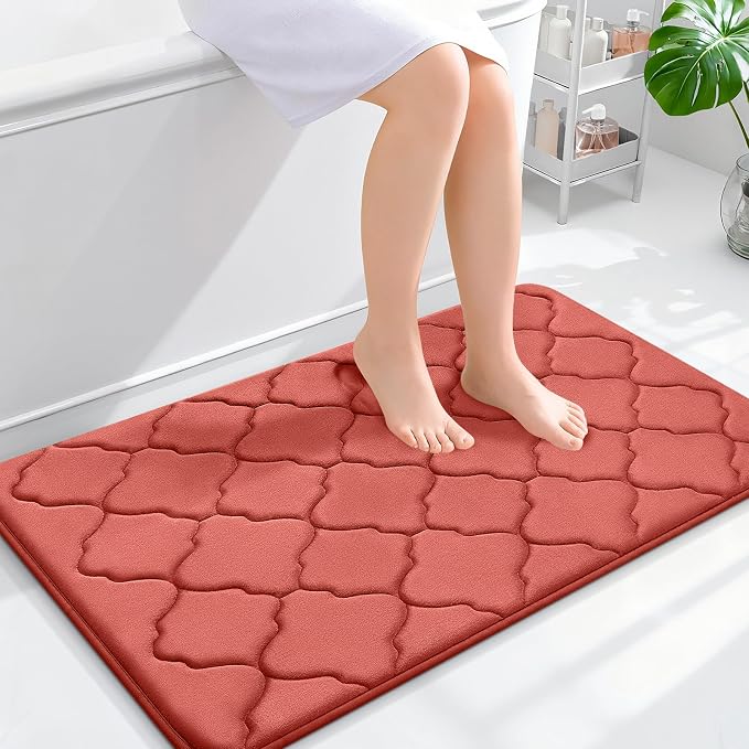 OLANLY Memory Foam Bath Mat Rug 36x24, Ultra Soft Bathroom Rugs, Coral | Thick Absorbent Carpet, Non-Slip Backing, Machine Washable, for Bathroom Floor, Tub, Shower and Home Decor Accessories