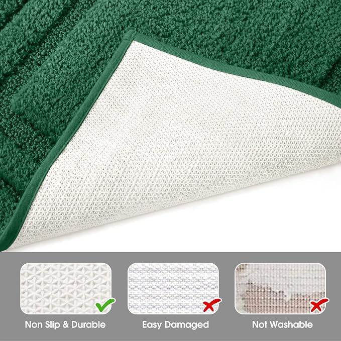 HOMEIDEAS Dark Green Bathroom Rugs Set of 3, Non Slip Bath Mats | Super Absorbent, Plush Microfiber, Machine Washable, Stain Resistant, Easy Care, Perfect for Modern Bathroom Decor