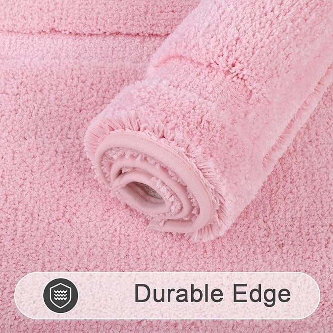 SHACOS Soft Microfiber Bathroom Rugs Set of 2 Pieces, Pink | 47x20 + 32x20, Absorbent Plush Bath Rugs, Non Slip Washable Shaggy Bath Mats, Fluffy Bathroom Runner Floor Mats Shower Rug