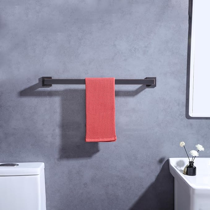 LANC ORB 16-Inch Towel Bar for Bathroom Wall Mounted Total-18 Heavy Duty Square Towel Rack, Single Oil Rubbed Bronze Bath Towel Holder Towel Hanger Towel Rail Towel Rod, A8804ORB-4P1