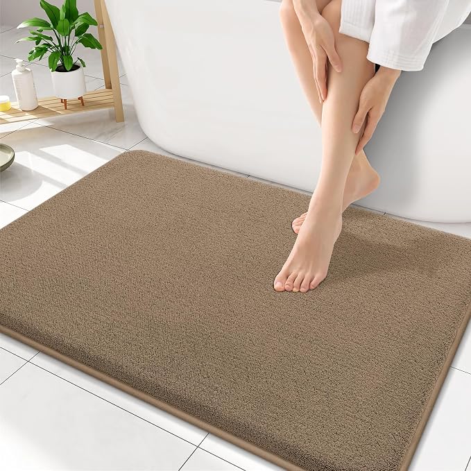Smiry Memory Foam Bath Mat 34x21, Extra Soft Absorbent Bathroom Rugs | Camel Quick Dry, Machine Washable Bath Mats for Bathroom, Shower, Tub and Home Decor Accessories