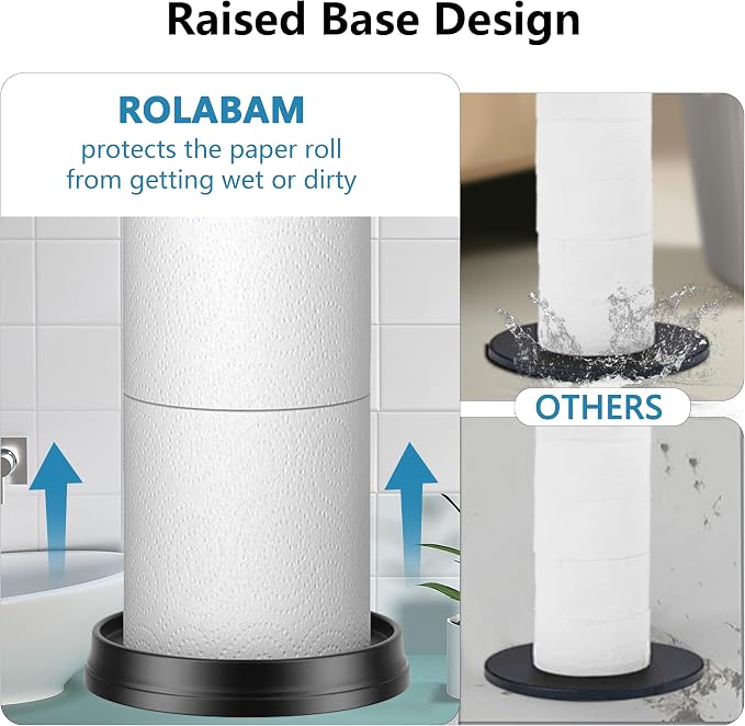 ROLABAM Toilet Paper Holder Stand with Reserve Function, Free Standing Toilet Paper Holder for Bathroom, Space Toilet 4 Rolls Toilet Paper Storage 22.5" Height (2 Pack, Matte Black)