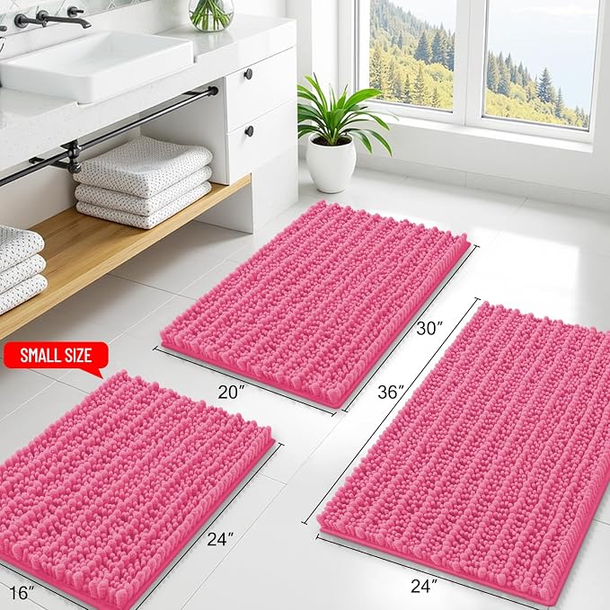 Smiry Bathroom Rugs 48X32, Extra Soft Rubber Backing Chenille Bath Mats | Hot Pink Machine Washable Non Slip Quick Dry Bath Mats for Bathroom Floor, Tub, Shower, Home Decor Accessories