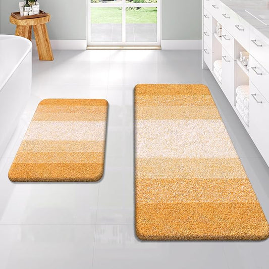 OLANLY Micorfiber Bathroom Rug Set 2 Piece, 47"x20"+24"x16" | Golden Yellow, Soft Absorbent Bath Rug Set, Non-Slip, Machine Wash Dry, Plush Shaggy Bath Mats for Bathroom