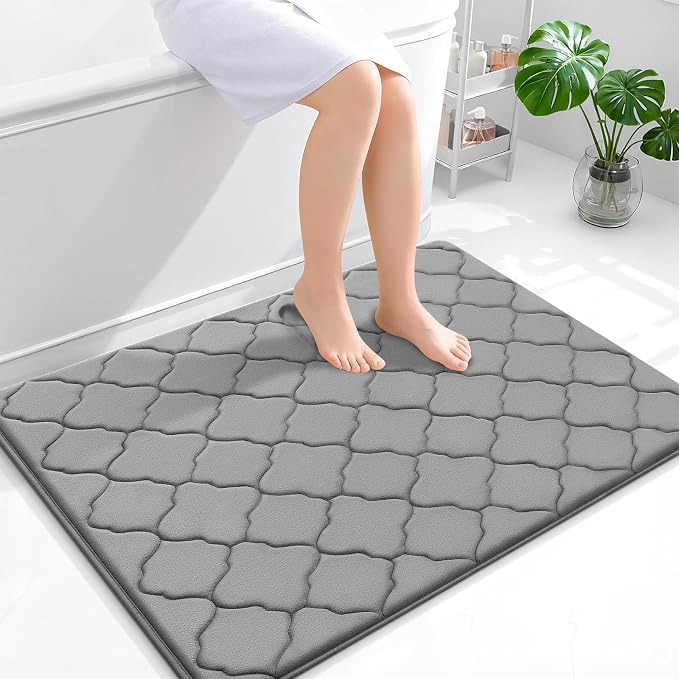 OLANLY Memory Foam Bath Mat Rug 40x32, Ultra Soft Bathroom Rugs, Grey | Thick Absorbent Carpet, Non-Slip Backing, Machine Washable, for Bathroom Floor, Tub, Shower and Home Decor Accessories