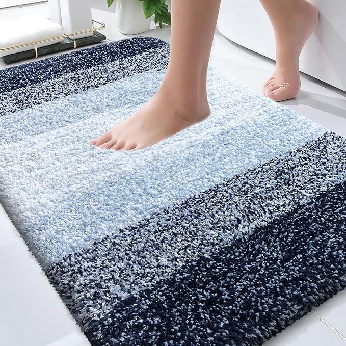 OLANLY Bathroom Rugs Mat 36x24, Extra Soft Absorbent Microfiber Bath Rugs | Navy Blue, Non-Slip Quick-Drying Rubber Backing, Washable Plush Bath Mat for Floor, Tub and Shower, Home Decor Accessories