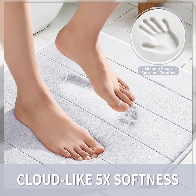 Yimobra Large Bath Mat 36"x24", Super Soft Quick Dry Memory Foam Bathroom Rug, Water Absorbent, Non Slip Backing Machine Washable for Tub Shower, Thick Comfort Support, White