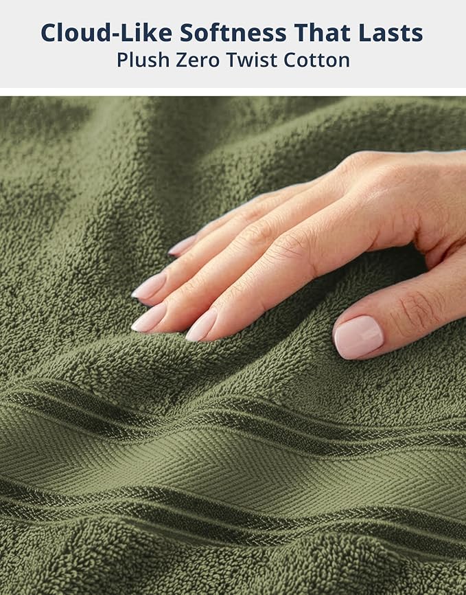 LANE LINEN Towel Set Soft Absorbent Quick Dry 100% Cotton - Oil Green | Cotton Bath Towels - Lightweight & Breathable, Fade-Resistant Color, Classic Terry Weave, Densely Woven, Coordinated Colors