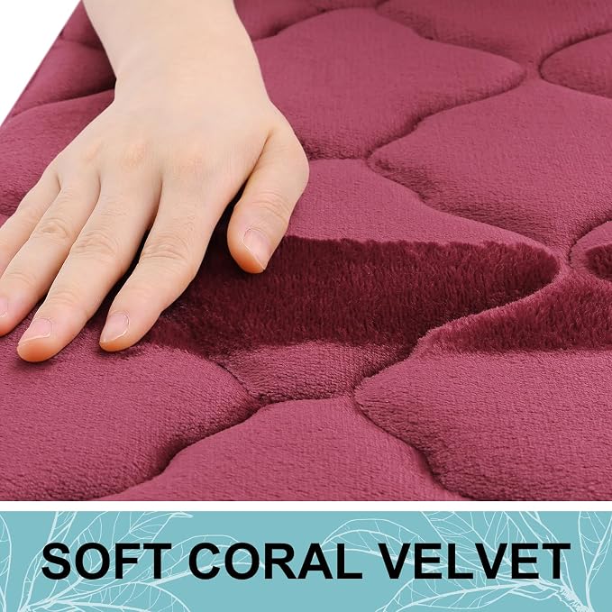 OLANLY Memory Foam Toilet Rugs U-Shaped 24x20, Ultra Soft and Absorbent Bathroom Rugs, Non-Slip, Comfortable, Machine Washable Contour Bath Mat for Toilet Base, Home Decor Accessories, Burgundy | Thick Absorbent Carpet, Non-Slip Backing, Machine Washab...