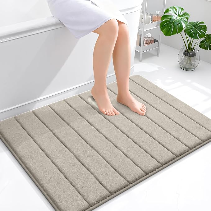 OLANLY Memory Foam Large Bath Mat 40x32, Super Soft Absorbent Bathroom Rugs | Warm Taupe, Quick Dry Bath Rug, Machine Washable Shower Floor Mats, Bathmat Carpet for Bathroom Floor, Tub and Shower
