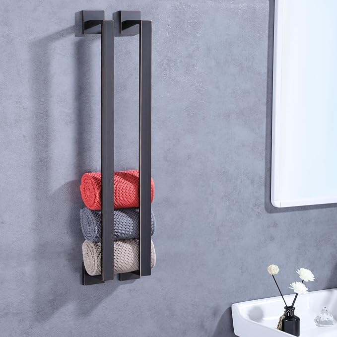 LANC ORB 16-Inch Towel Bar for Bathroom Wall Mounted Total-18 Heavy Duty Square Towel Rack, Single Oil Rubbed Bronze Bath Towel Holder Towel Hanger Towel Rail Towel Rod, A8804ORB-4P1